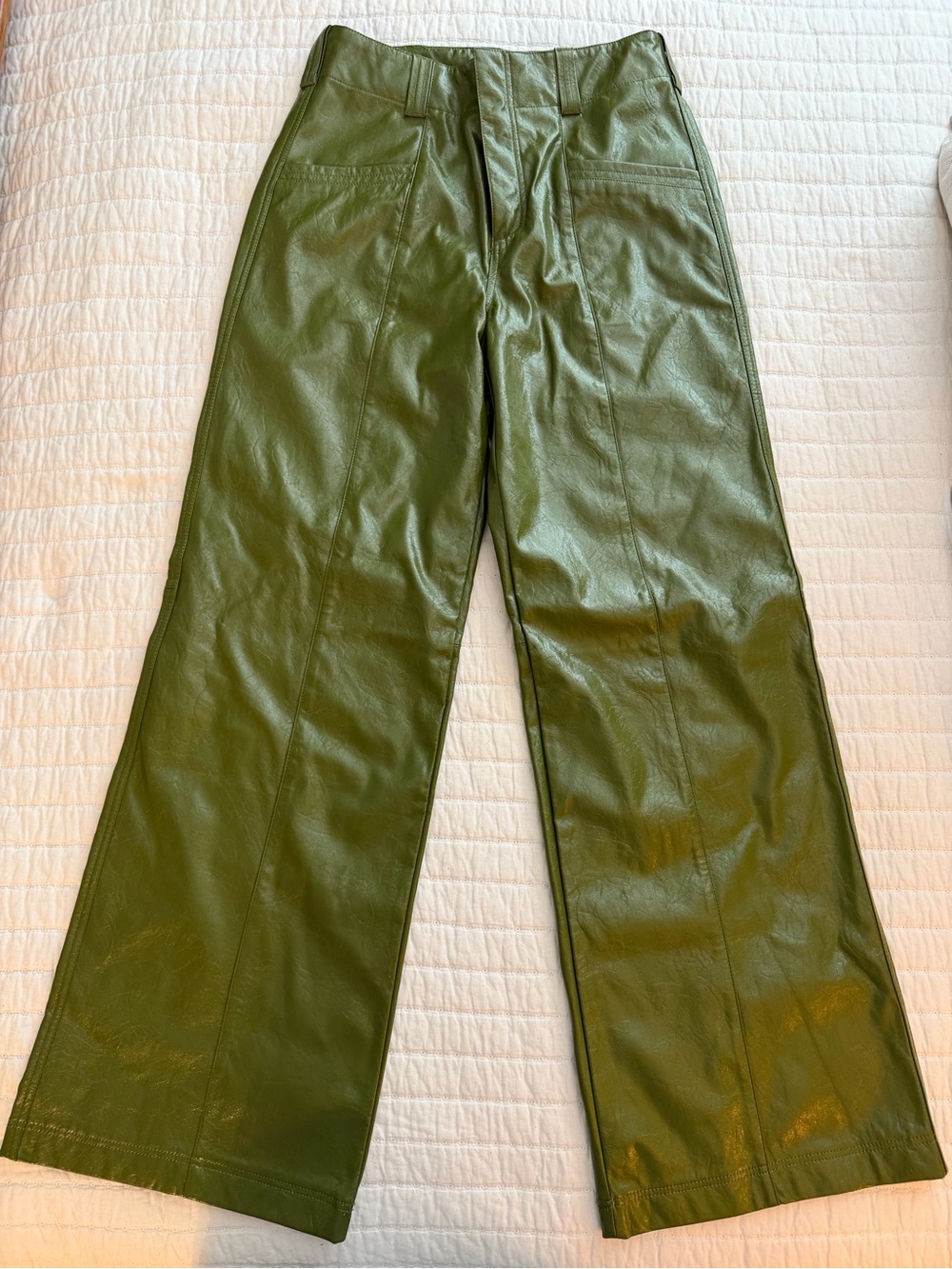 Free People Green Faux Leather Wide Leg Pants